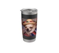"Hola" Divertido Sombrero De Perro Chihuahua Español Meme Borroso Vaso térmico de acero inoxidable de doble pared