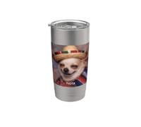 "Hola" Divertido Sombrero De Perro Chihuahua Español Meme Borroso Vaso térmico de acero inoxidable de doble pared