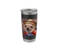 "Hola" Divertido Sombrero De Perro Chihuahua Español Meme Borroso Vaso térmico de acero inoxidable de doble pared