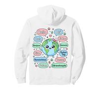 Hola en Varios Idiomas Lindo Kawaii Planeta Tierra Sudadera con Capucha