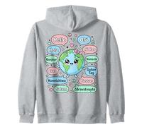 Hola en Varios Idiomas Lindo Kawaii Planeta Tierra Sudadera con Capucha