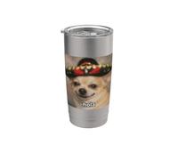 "Hola" Funny Happy Chihuahua Dog Sombrero Borroso Meme Vaso térmico de acero inoxidable de doble pared
