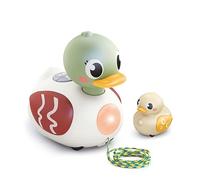 Hola - Juguete de Arrastre Mamá Pato y Patitos - con Luces y 3 Modos de Sonidos - 8 Canciones Alegres y 6 Melodías de Cuna - Volumen Regulable - Animal de Juguete Gateo Educativo para Bebes +6 Meses
