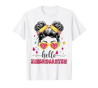 Hola kindergarten desordenado moño de primer día maestra de Camiseta