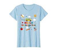Hola Kindergarten Niños Aventura Escolar Aprendizaje Alegre Camiseta, Mujer, Azul Bebé, 3XL
