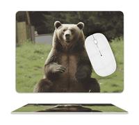 Hola Oso, Siéntate En El Césped Alfombrilla De Ratón Antideslizante Alfombrilla para Ratón Bordes Cosidos Alfombrillas De Mouse para Hogar Oficina Computadora 25X30Cm