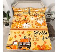 Hola Otoño Sábana bajera L tamaño,Acuarela Calabaza Arce Hojas Funda de colchón con 1 funda de almohada,Sábana de otoño de impresión de camión de granja,Hoja de cama de otoño sin hoja plana