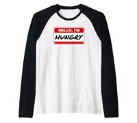 Hola, soy hambriento nombre etiqueta Nametag disfraz divertido Camiseta Manga Raglan