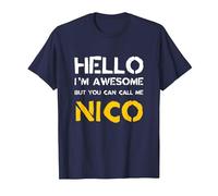 Hola Soy increíble Llámame Nico Nombre Divertido Humor Camiseta, Hombre, Azul Marino, 4XL