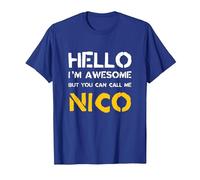 Hola Soy increíble Llámame Nico Nombre Divertido Humor Camiseta, Hombre, Azul Real, XXL
