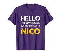 Hola Soy increíble Llámame Nico Nombre Divertido Humor Camiseta, Hombre, Morado, 3XL