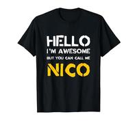 Hola Soy increíble Llámame Nico Nombre Divertido Humor Camiseta, Hombre, Negro, 6XL