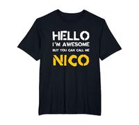 Hola Soy increíble Llámame Nico Nombre Divertido Humor Camiseta, Hombre Tallas Grandes, Negro, 5X Alto