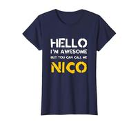 Hola Soy increíble Llámame Nico Nombre Divertido Humor Camiseta, Mujer, Azul Marino, L