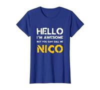 Hola Soy increíble Llámame Nico Nombre Divertido Humor Camiseta, Mujer, Azul Real, 3XL