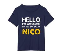 Hola Soy increíble Llámame Nico Nombre Divertido Humor Camiseta, Mujer Tallas Grandes, Azul Marino, 2XL Grande