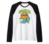 Hola Verano Sol Skateboard Playa Vacaciones Surf Divertido Camiseta Manga Raglan