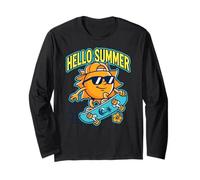 Hola Verano Sol Skateboard Playa Vacaciones Surf Divertido Manga Larga