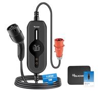 HOLACHARGE Cable de carga portátil para coche eléctrico, 11 kW, tipo 2, 5 m, color negro, con indicador digital controlable y enchufe industrial de 3 fases para IEC 62196-2 y PHEV/EV