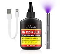 Holamdo Kit de Resina UV con Luz, Resina UV de 60g con Luz UV Recargable, Curado y Pegado Rápido en 5 Segundos, Pegamento UV Transparente para Reparar/Soldar Joyas, Plástico, Vidrio, Acrílico, Resina