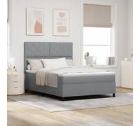 Holamys Cama con somier con colchón, iluminación LED, tapizado de tela, diseño moderno, marco resistente, para dormitorio, 140 x 190 cm, gris claro