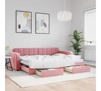 Holamys Cama de día extensible con cajones, color rosa, 80 x 200 cm, funda de terciopelo, marco de metal, sofá cama multifuncional para habitación de invitados