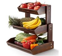 HOLANA Acacia - Cesta de frutas de 3 niveles para mostrador, frutero de madera para organizador de encimera de cocina, almacenamiento de verduras y productos, cesta de madera y organizador de