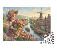 Holandesa tulipán chicaRompecabezas Premium De 1000 Piezas Cartón Primavera Pastoral Antistrés Entretenimiento Familiar, Regalo Ideal para Tiempo Libre Y Hobby 70x50cm/1000pcs