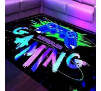 HOLAVIDA Alfombra Juego Juegos de Neón, 3D Controlador Reactivo Luz Negra, Luminosa Antideslizante, Brilla Oscuridad, Decoración Niños, 180x120cm