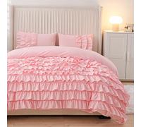 Holawakaka AONELAS - Juego de edredón de 3 Piezas con Volantes de Cascada Rosa, tamaño Individual, Multicapa, Shabby Chic, para niñas y Mujeres