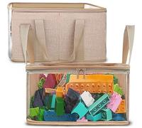 holay Pack de 2 30x30x15cm Almacenamiento Contenedores [Marrón] 13L Capacidad PVC Cajas Transparente Tapa & Asas - Duradero Plegable Multipropósito Organizador Ropa Libros[Mediano]