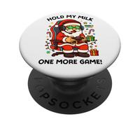 Hold My Milk One More Game Funny Santa Gamer Christmas PopSockets PopGrip Adhesivo