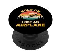 Hold On I See An Avión Piloto Divertido Aviación Retro Aviación PopSockets PopGrip Adhesivo