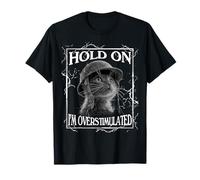 Hold on I'm Overstimulated Funny Cat Dramatic Lightning Band Camiseta