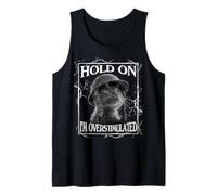 Hold on I'm Overstimulated Funny Cat Dramatic Lightning Band Camiseta sin Mangas