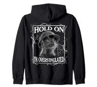 Hold on I'm Overstimulated Funny Cat Dramatic Lightning Band Sudadera con Capucha