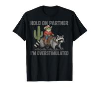 Hold On Partner I'm Overstimulated Cowboy Frog Vintage Pun Camiseta