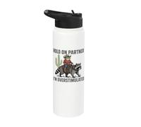 Hold On Partner I'm Overstimulated Cowboy Frog Vintage Pun Stainless Steel Insulated Water Bottle