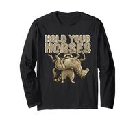 Hold Your Horses Funny Meme Humor Raccoon Juego de Palabras Occidentales Manga Larga