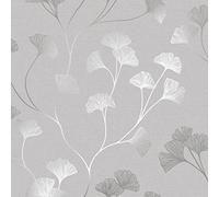 Holden Decor 12700 Glistening Gingko - Papel pintado, color gris y plateado
