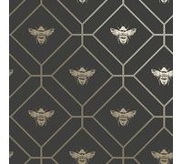 Geométrico Panal Abeja Metálico Oro / Gris Oscuro 13081 Animal Papel Pintado
