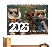 Holdes Calendario gato 2026 - Calendario de 12 meses de gato con anteojos, enero - dic 2026 - Agenda de pared con doble, organizador de pared para casa, oficina, sala de estudio, decoración