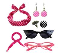 Holdes Costumes de los años 50 para mujer, accesorios de los años 50 para niñas, 6 piezas pendientes de diadema, conjunto Outfi de los años 1950, pendientes colgantes