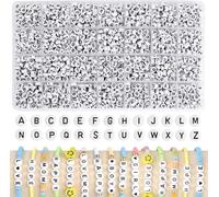 HOLDLEAF 1400 Piezas Letras Abalorios para Pulseras 7 X 4 mm，A-Z Blanco Redondos Abalorios Letras，Cuentas Letras Para Pulseras para Hacer Niña Friendship Bracelet Kit Bricolaje Regalos Collar