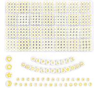 HOLDLEAF 1400 Piezas Letras Abalorios para Pulseras 7 X 4 mm，A-Z Dorado Cuentas Letras, Cuentas de Corazón y Cuentas Sonrientes，para Hacer Niña Friendship Bracelet Kit Bricolaje Regalos Collar