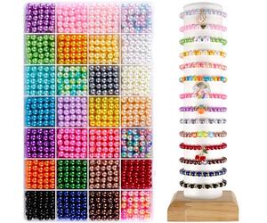 HOLDLEAF 1680 Piezas 28 Colores Cuentas de Perlas，6 mm Cuentas Redondas con Agujero ，Perlas de Colores para Manualidades para Hacer Pulseras,Collares con 1 Rollos de Cordón Elástico