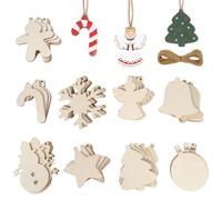 HOLDLEAF 45 piezas Adornos de Navidad de madera para manualidades, piezas de madera de 3 mm de aproximadamente 8-9 cm para pintar y dar forma, 10 m de hilo de yute