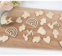 HOLDLEAF 80 piezas de madera para decoración de baby shower y bautizo - Decoración de mesa de madera con motivos de corazón y arco iris - Confeti natural para nacimiento, baby shower y celebración
