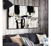 HOLEILUCK Arte de pared contemporáneo Pintura al óleo abstracta en blanco y negro sobre lienzo Arte de diseño de interiores Listo para colgar 95x135cm (37.4x53.1in) Con marco
