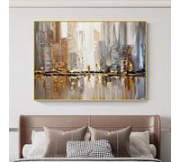 HOLEILUCK Cuadro de lienzo abstracto nórdico urbano amanecer paisaje urbano moderno arte de pared cuadros para sala de estar decoración interior del hogar 80 x 130 cm con marco dorado listo para